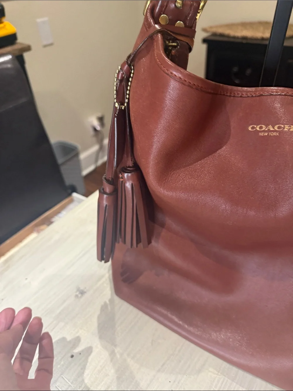 Coach Legacy Chestnut Leather XL Duffel with Tassel
